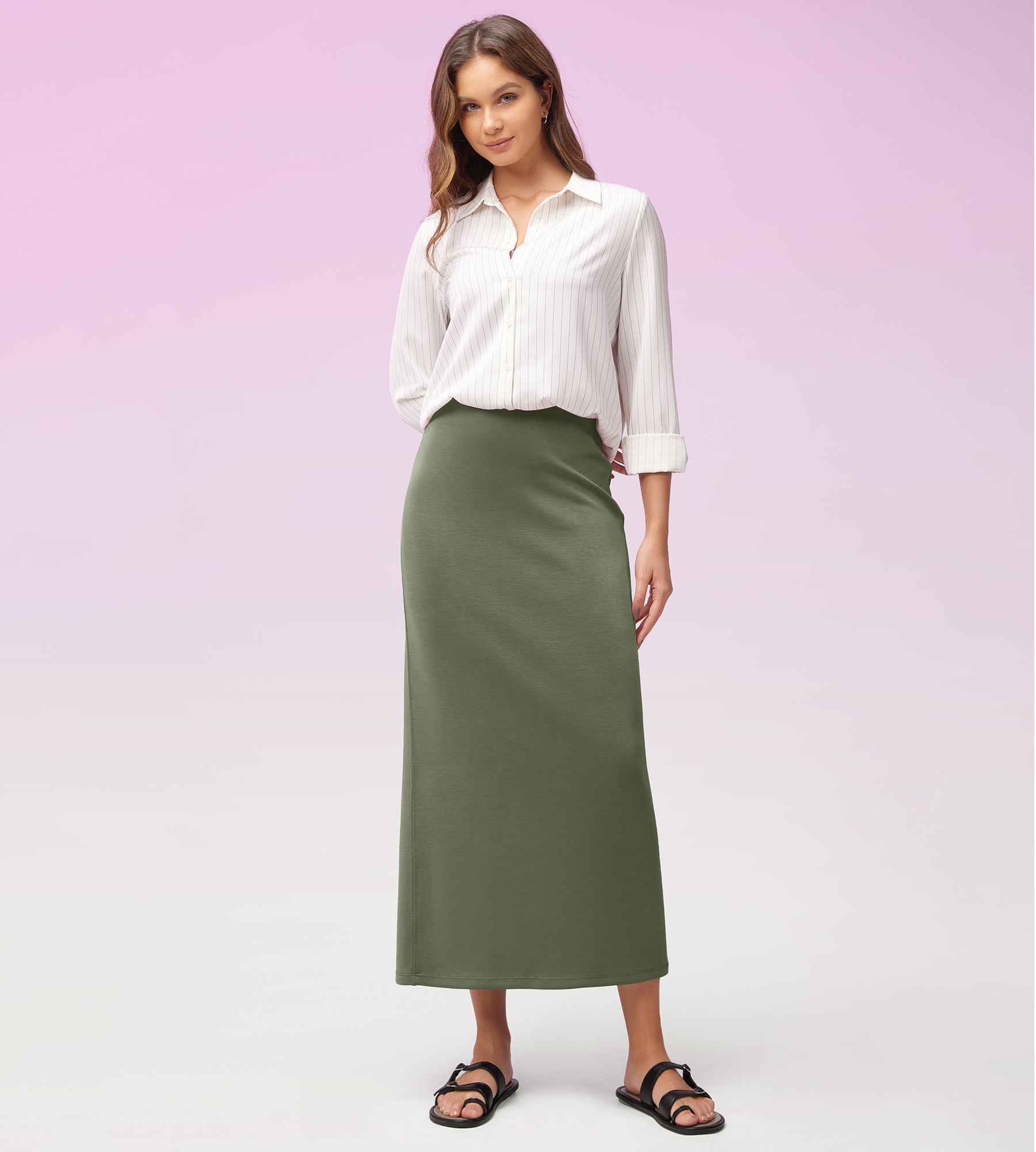 Modal Soft Back Slit Casual Maxi Skirts - ododos