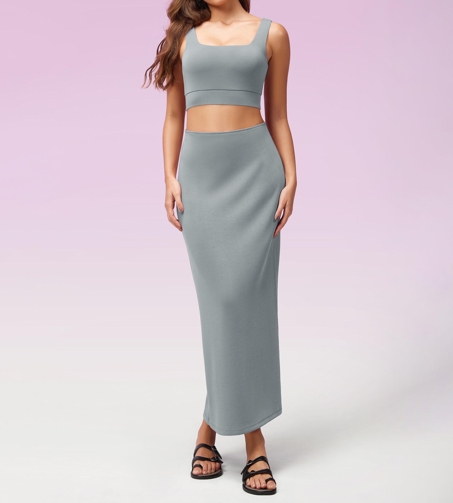 Modal Soft Back Slit Casual Maxi Skirts - ododos