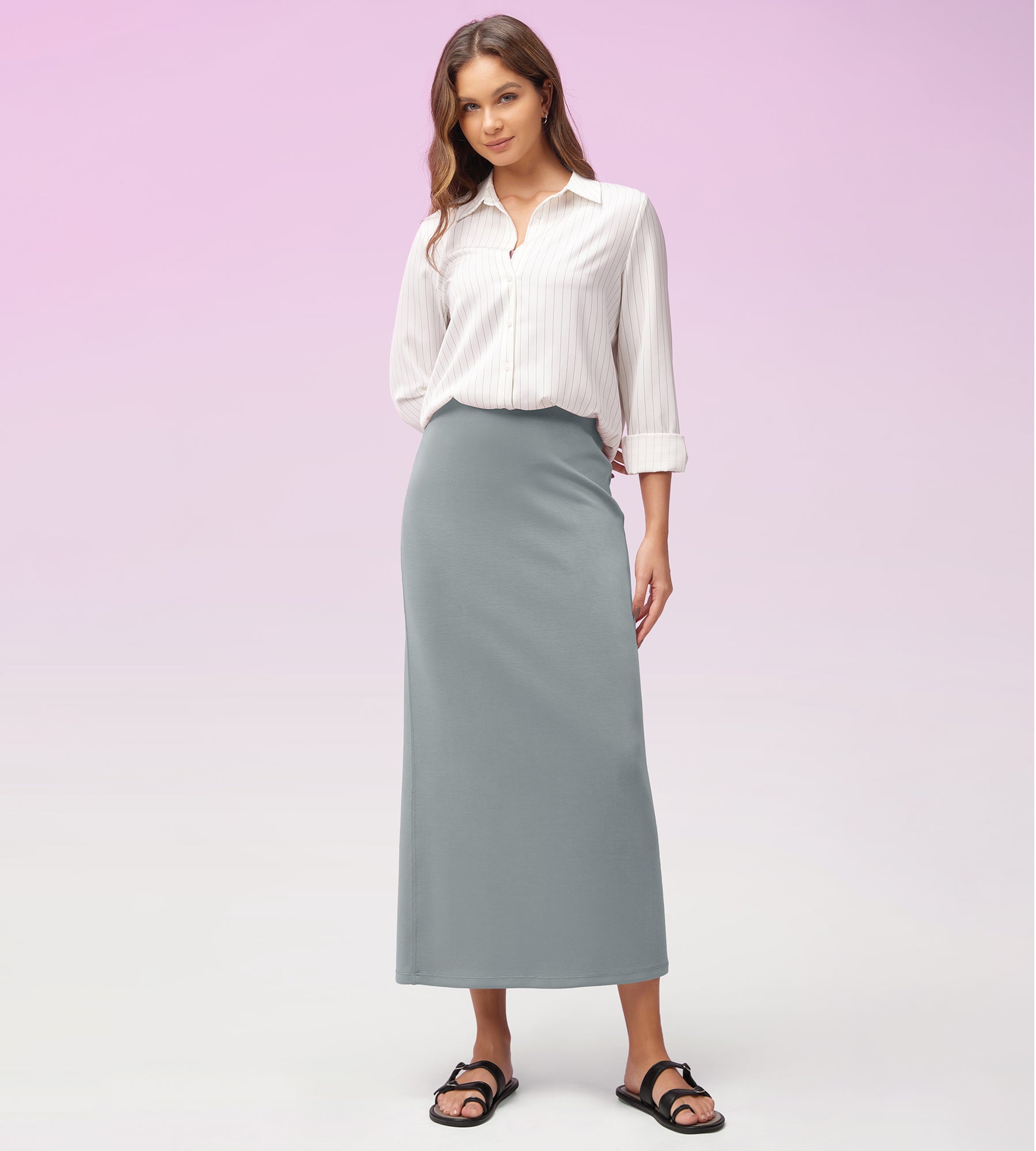 Modal Soft Back Slit Casual Maxi Skirts - ododos