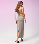 Modal Soft Back Slit Casual Maxi Skirts Khaki - ododos