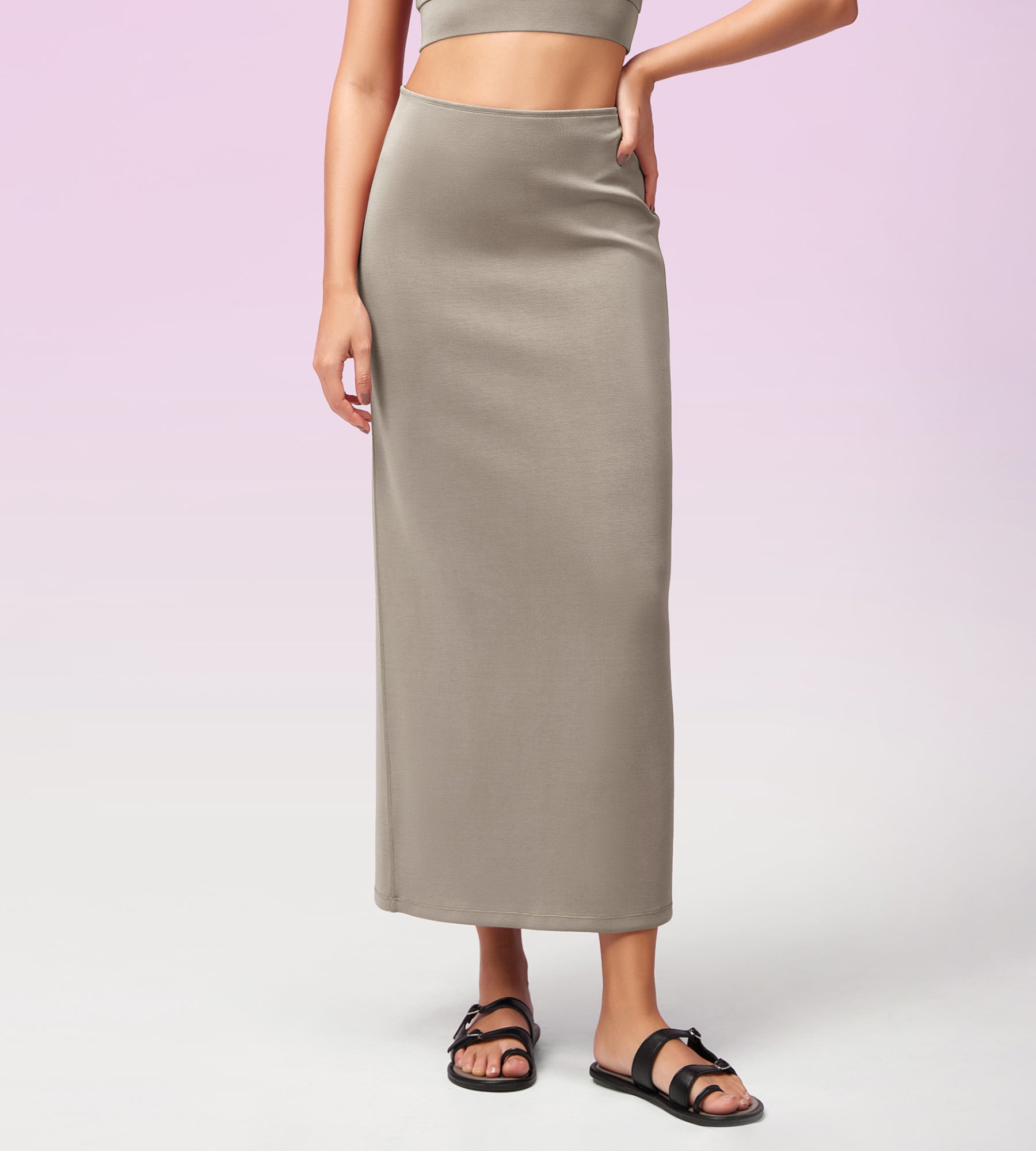 Modal Soft Back Slit Casual Maxi Skirts - ododos