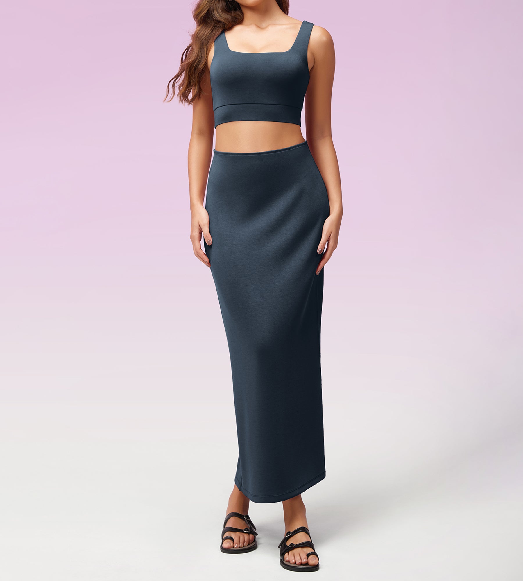 Modal Soft Back Slit Casual Maxi Skirts