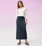 Modal Soft Back Slit Casual Maxi Skirts Navy - ododos