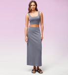 Modal Soft Back Slit Casual Maxi Skirts Purple Gray - ododos