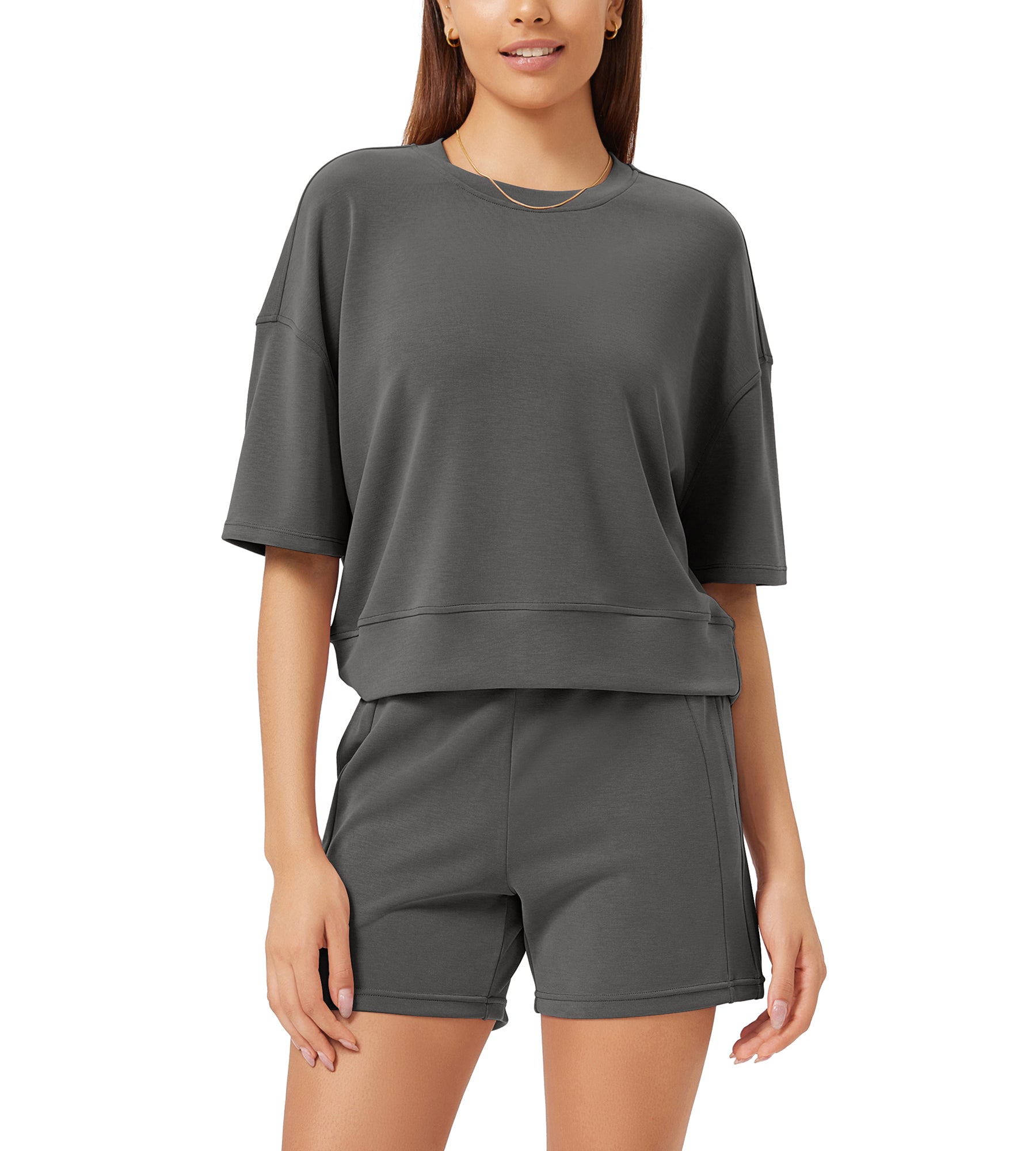 Modal Soft Oversized Crew Neck Short Sleeve T-Shirts - ododos