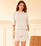 Modal Soft Oversized Crew Neck Short Sleeve T-Shirts Ivory - ododos