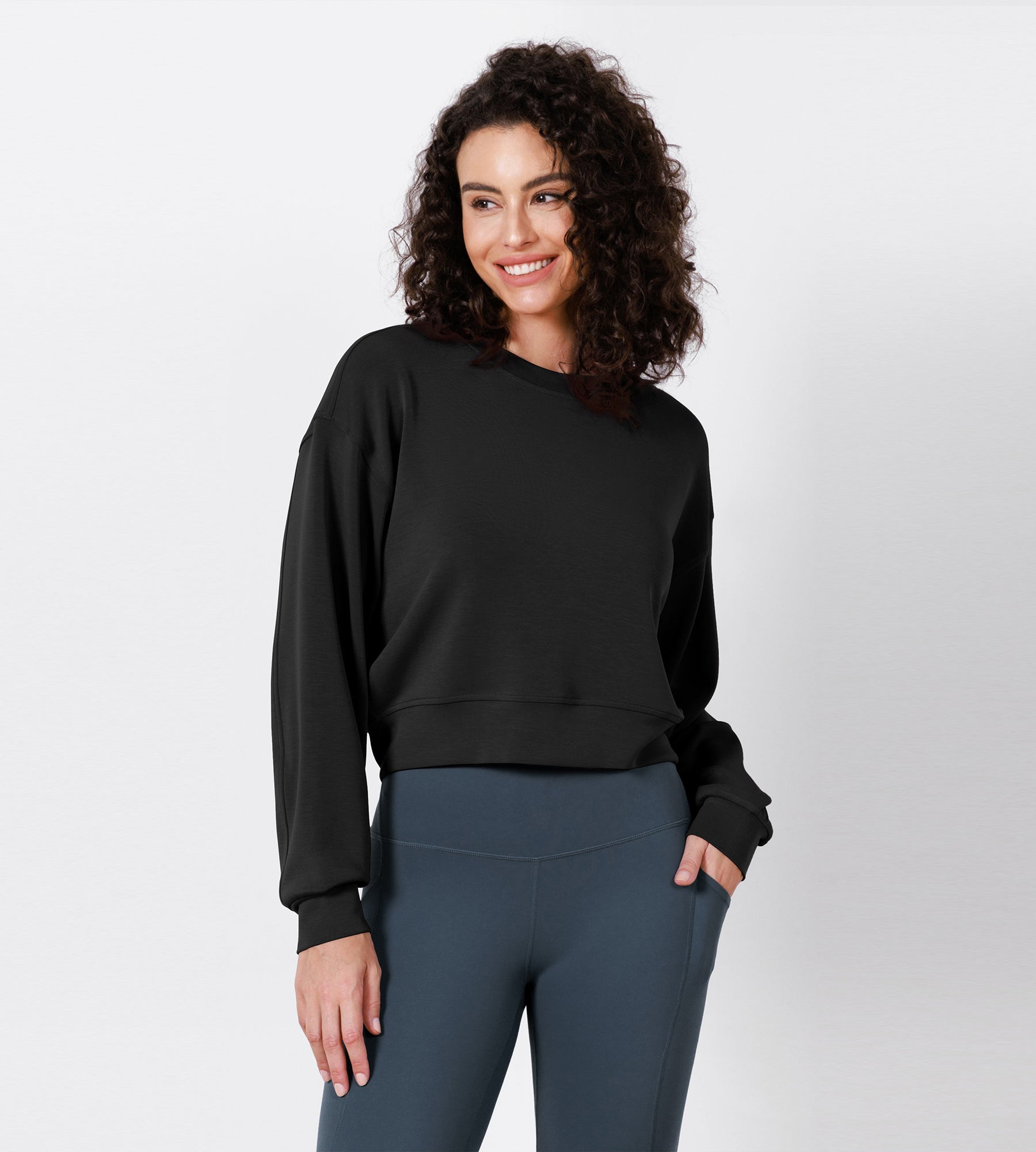 Modal Soft Long Sleeve Cropped Sweatshirts - ododos