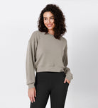 Modal Soft Long Sleeve Cropped Sweatshirts Khaki - ododos