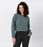 Modal Soft Long Sleeve Cropped Sweatshirts Slate Green - ododos