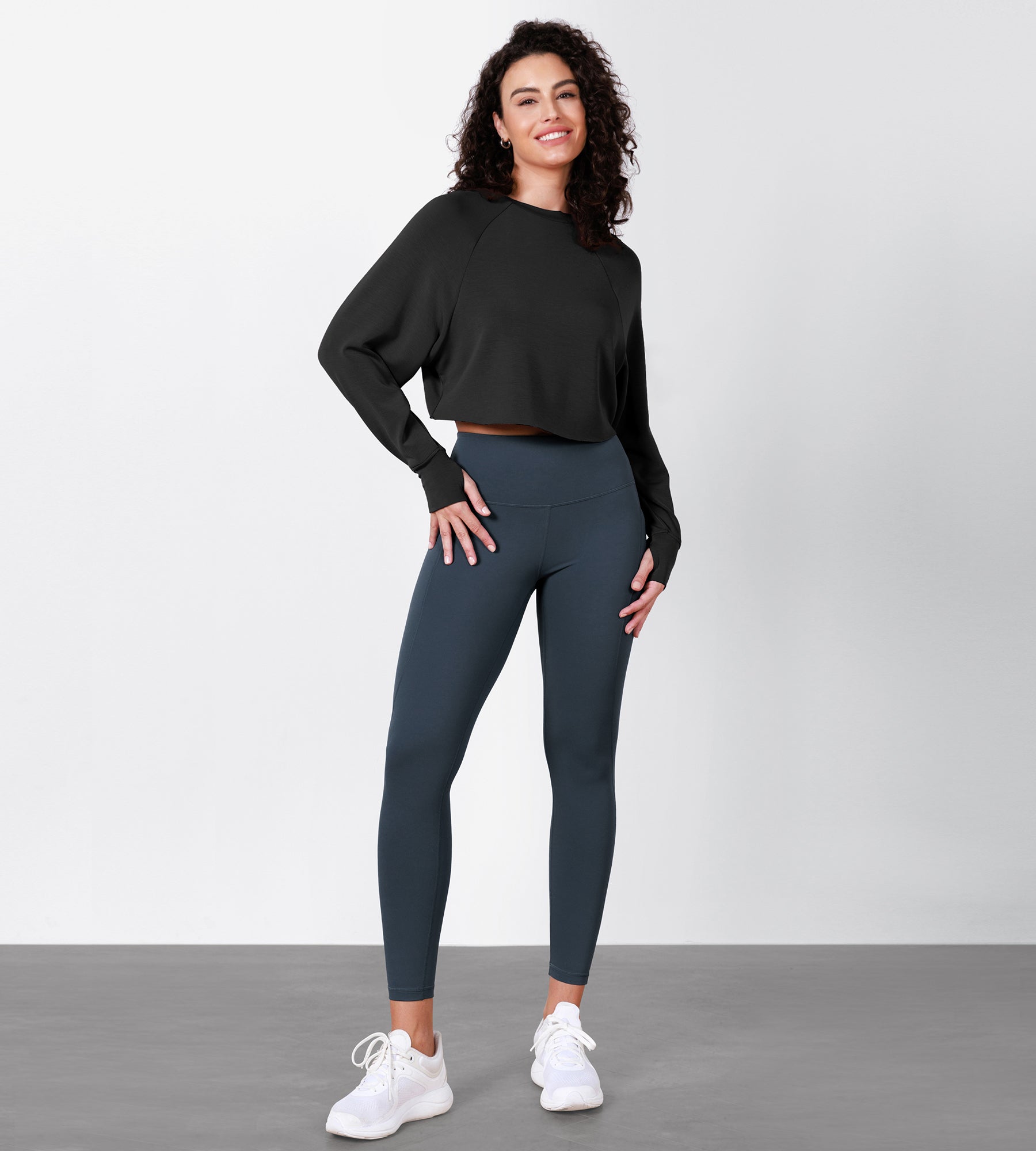 Modal Soft Long Sleeve Cropped Sweatshirts with Thumb Hole - ododos