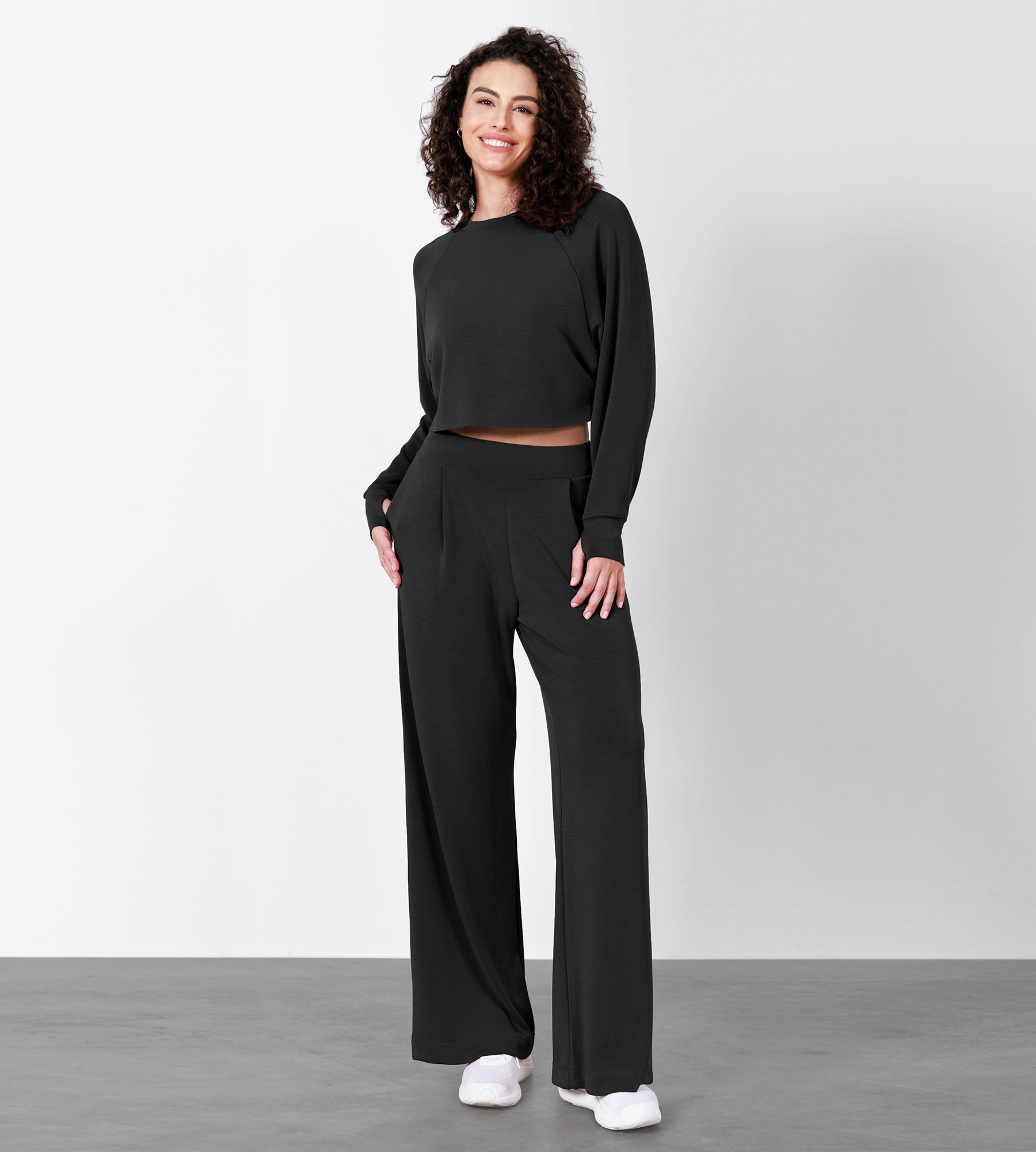 Modal Soft Long Sleeve Cropped Sweatshirts with Thumb Hole - ododos