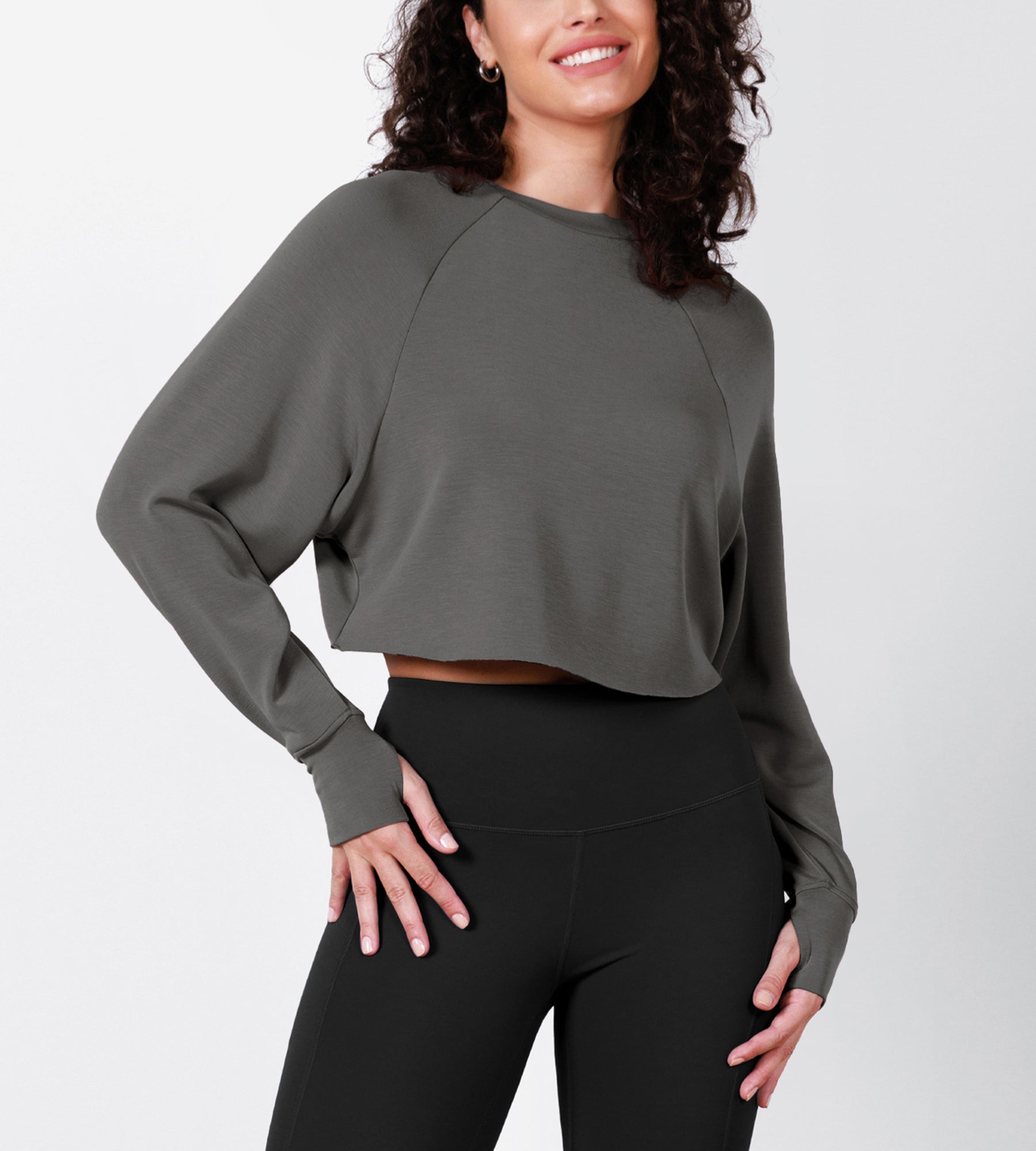 Modal Soft Long Sleeve Cropped Sweatshirts with Thumb Hole - ododos