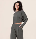 Modal Soft Long Sleeve Cropped Sweatshirts with Thumb Hole Charcoal - ododos