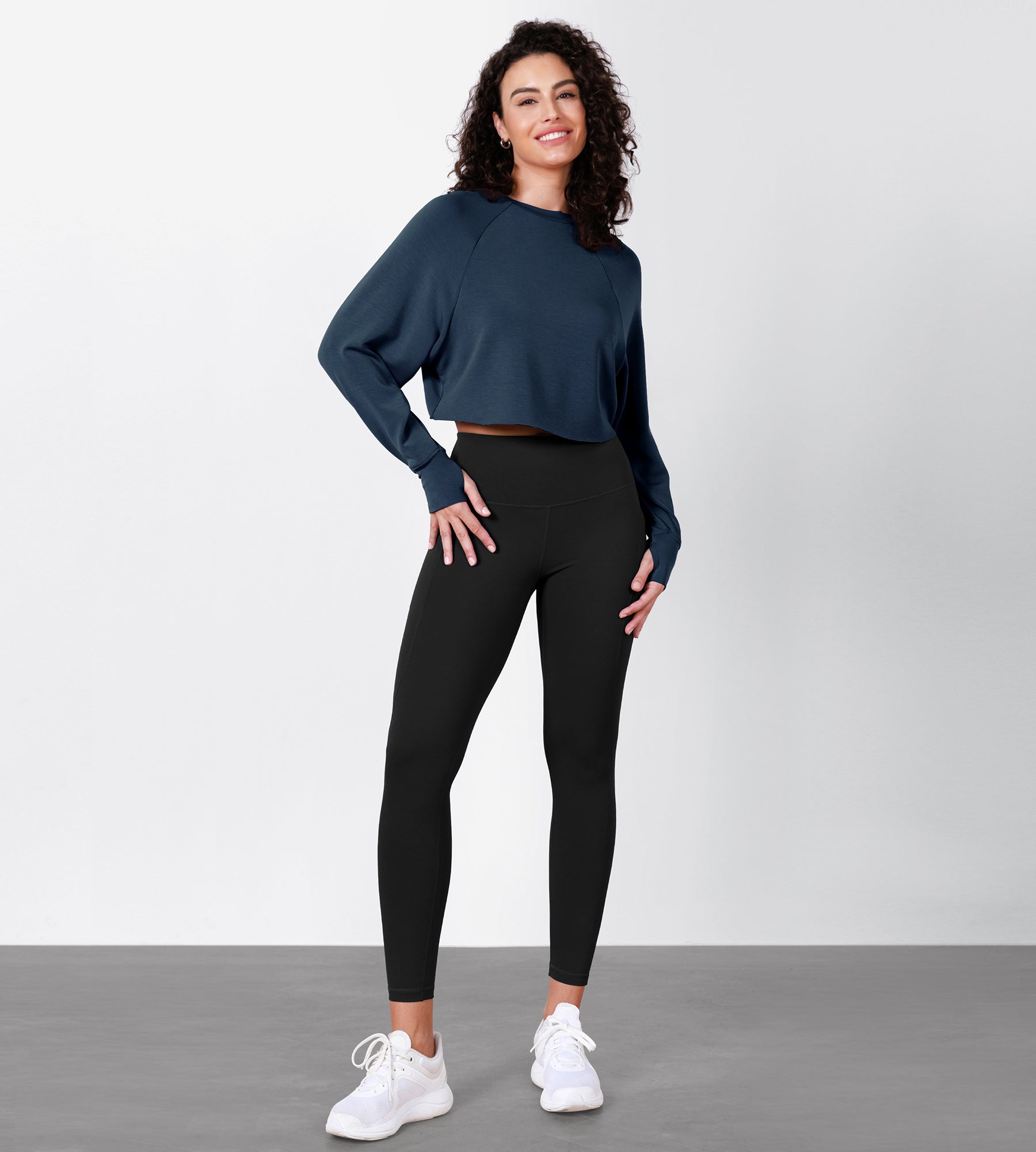 Modal Soft Long Sleeve Cropped Sweatshirts with Thumb Hole - ododos