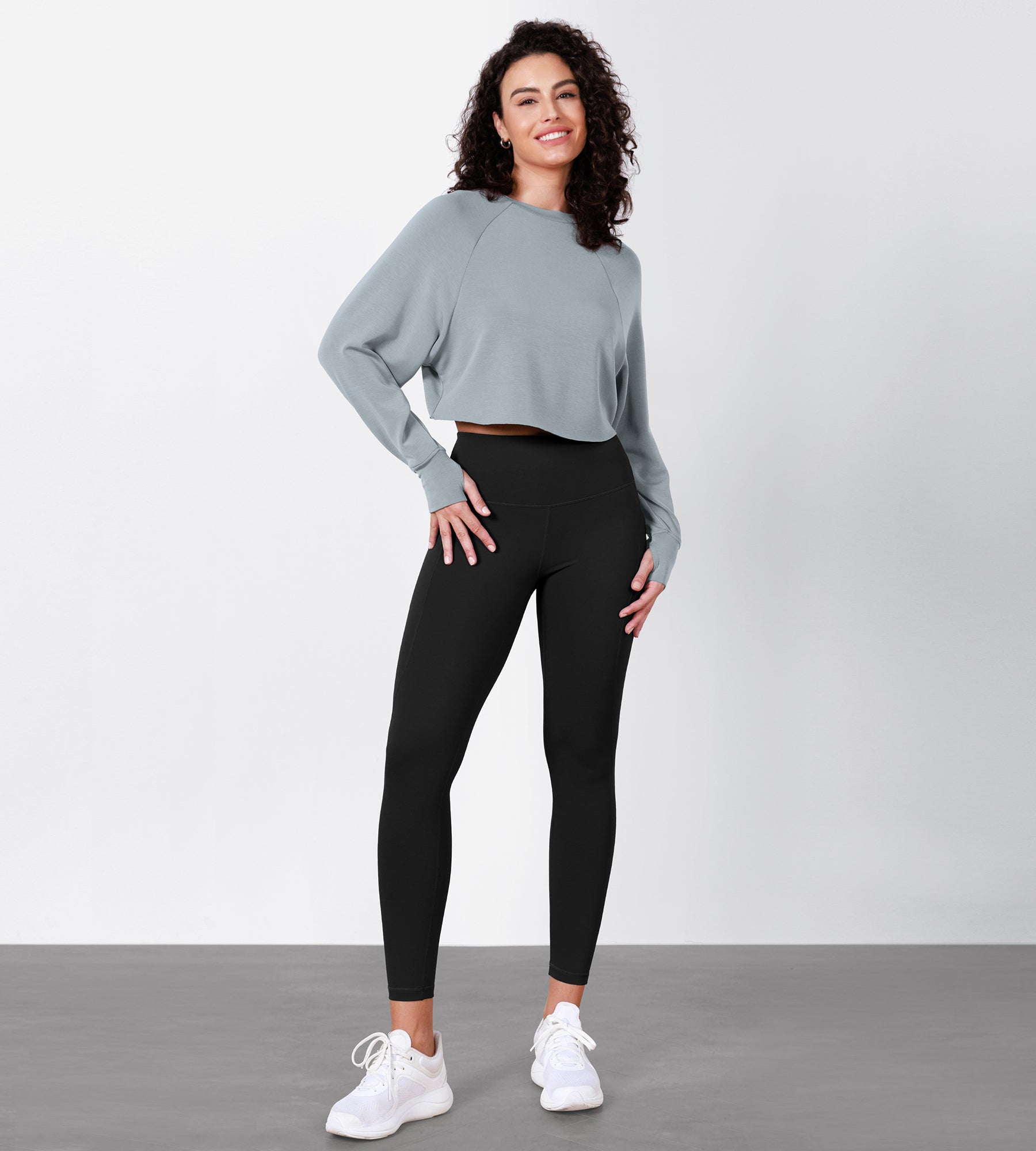 Modal Soft Long Sleeve Cropped Sweatshirts with Thumb Hole - ododos