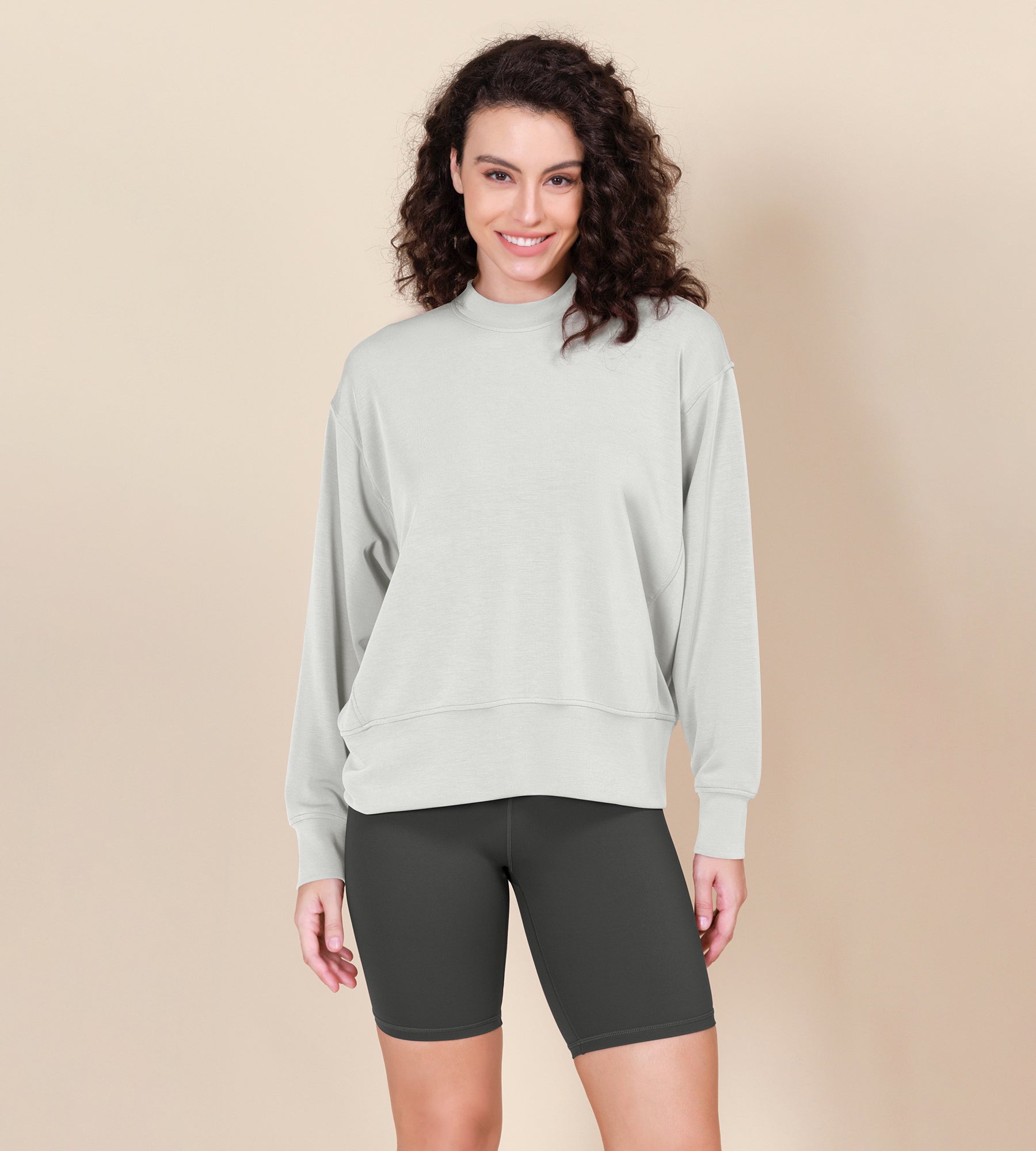 Modal Soft Long Sleeve Oversized Sweatshirts Frosted Mint - ododos