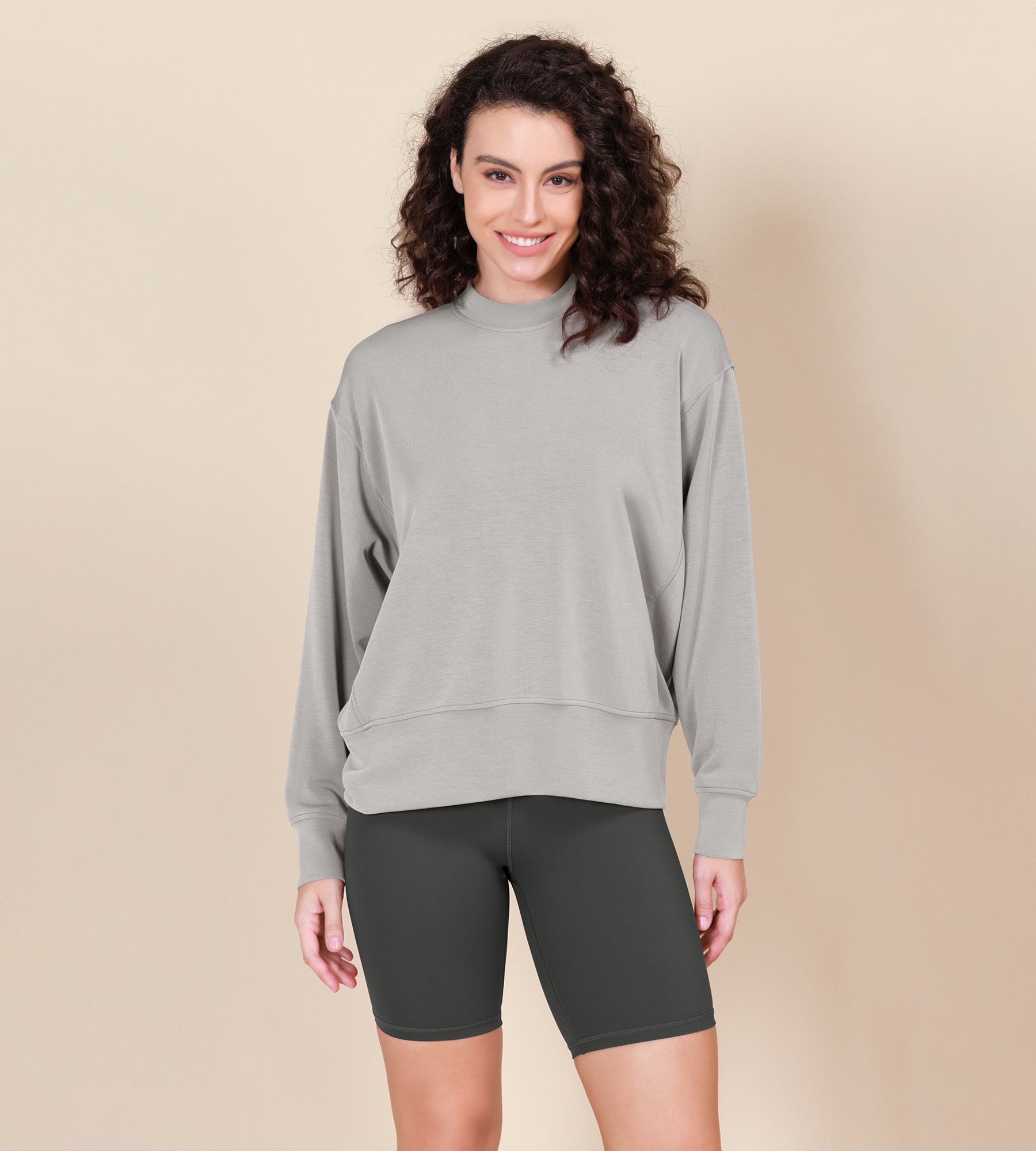 Modal Soft Long Sleeve Oversized Sweatshirts Light Gray - ododos