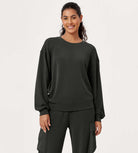 Modal Soft Oversized Crew Neck Sweatshirts Black - ododos