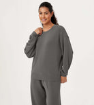 Modal Soft Oversized Crew Neck Sweatshirts Charcoal - ododos