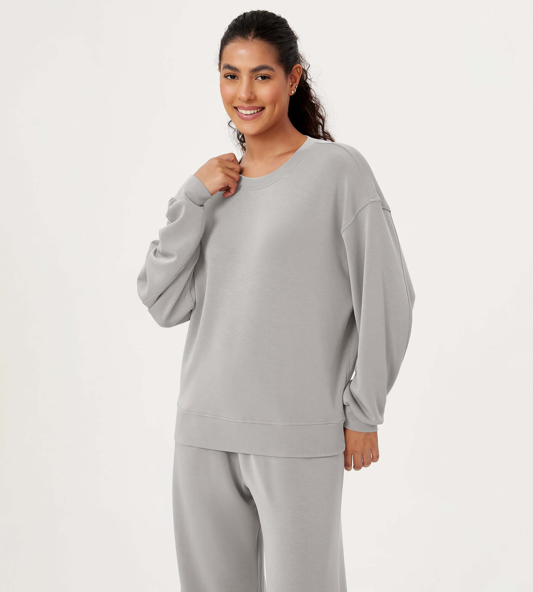 Modal Soft Oversized Crew Neck Sweatshirts - ododos