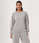 Modal Soft Oversized Crew Neck Sweatshirts Light Gray - ododos