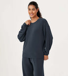 Modal Soft Oversized Crew Neck Sweatshirts Navy - ododos