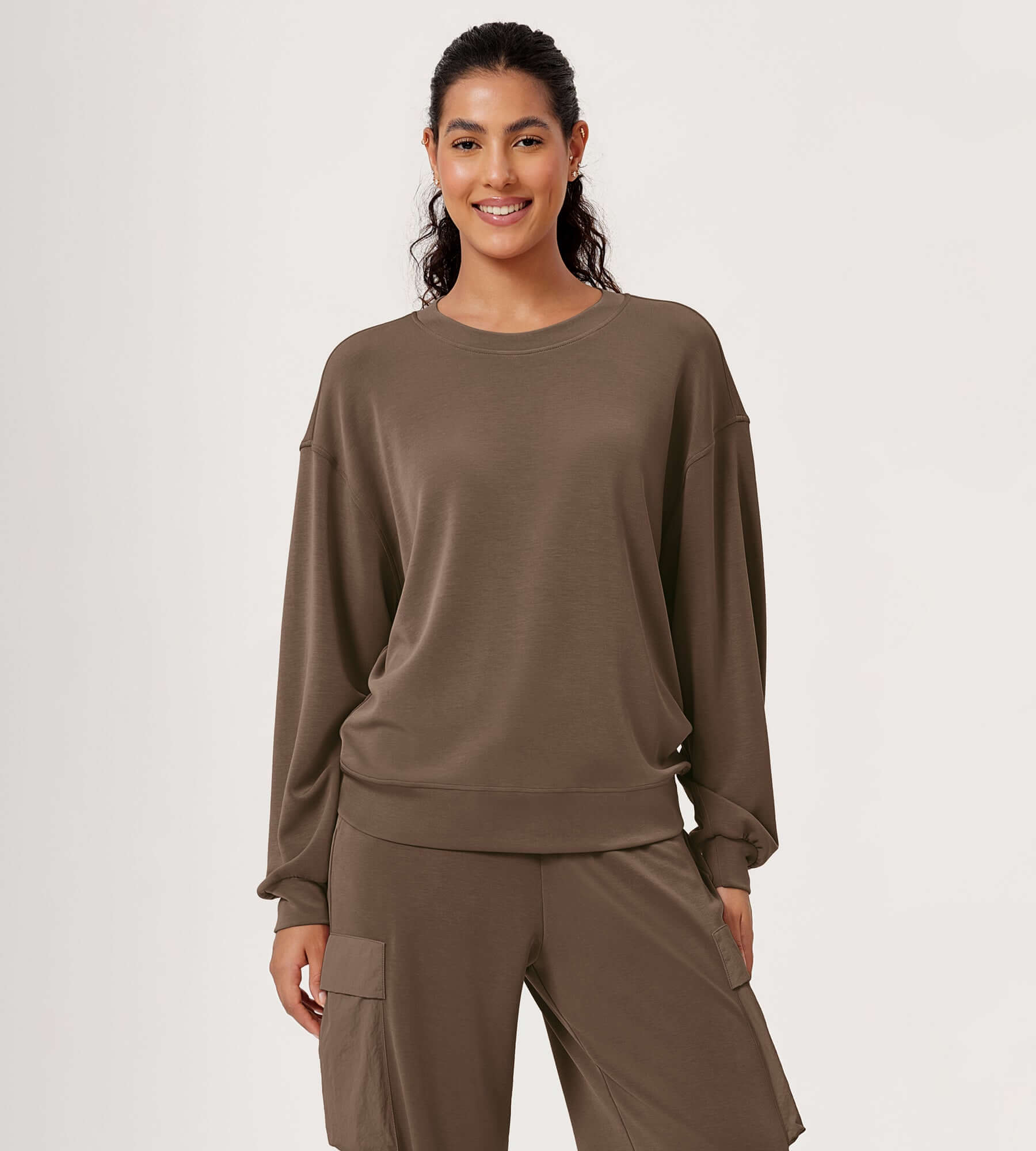 wear out sweat カーキ Modal Soft Oversized Crew Neck Sweatshirts – ododos