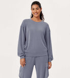 Modal Soft Oversized Crew Neck Sweatshirts Purple Gray - ododos