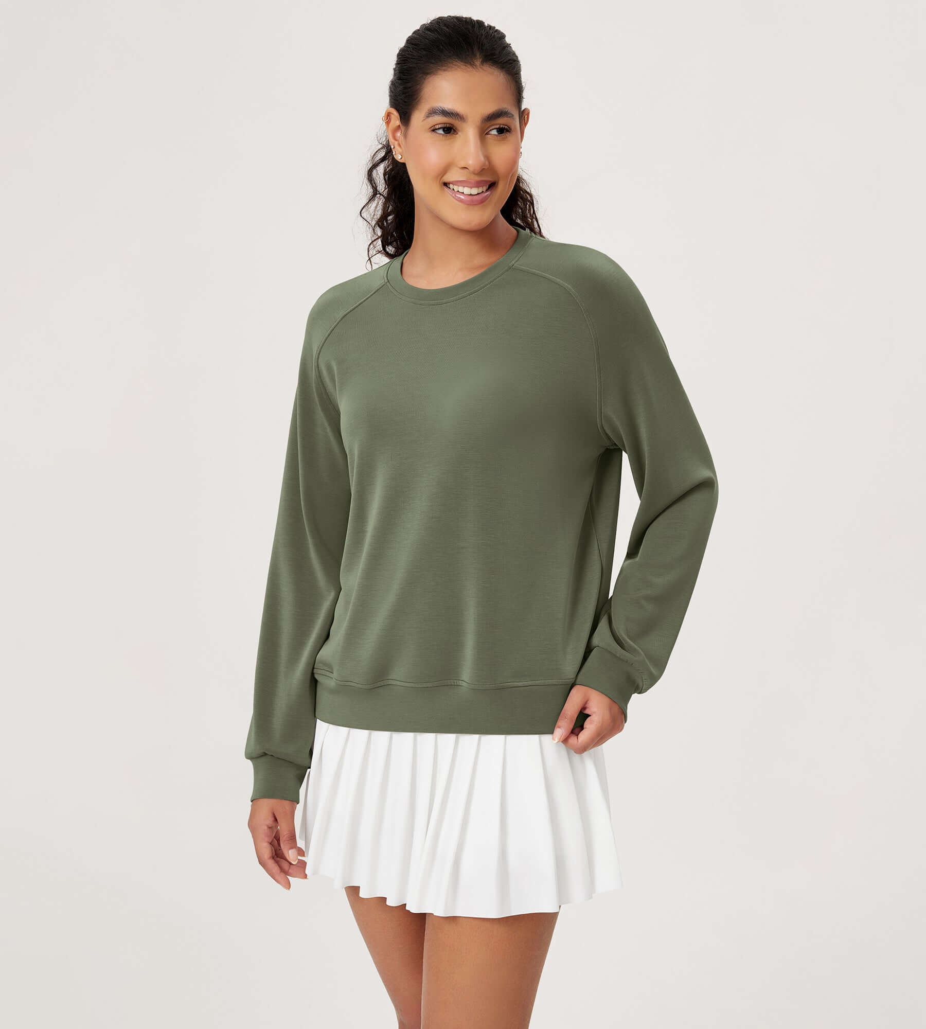 Modal Soft Raglan Long Sleeves Sweatshirts Dark Sage - ododos