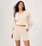 Modal Soft Cropped Long Sleeve Elastic Hem Sweatshirts - ododos