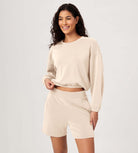 Modal Soft Cropped Long Sleeve Elastic Hem Sweatshirts - ododos