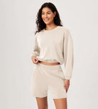 Modal Soft Cropped Long Sleeve Elastic Hem Sweatshirts Ivory - ododos