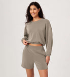 Modal Soft Cropped Long Sleeve Elastic Hem Sweatshirts Khaki - ododos