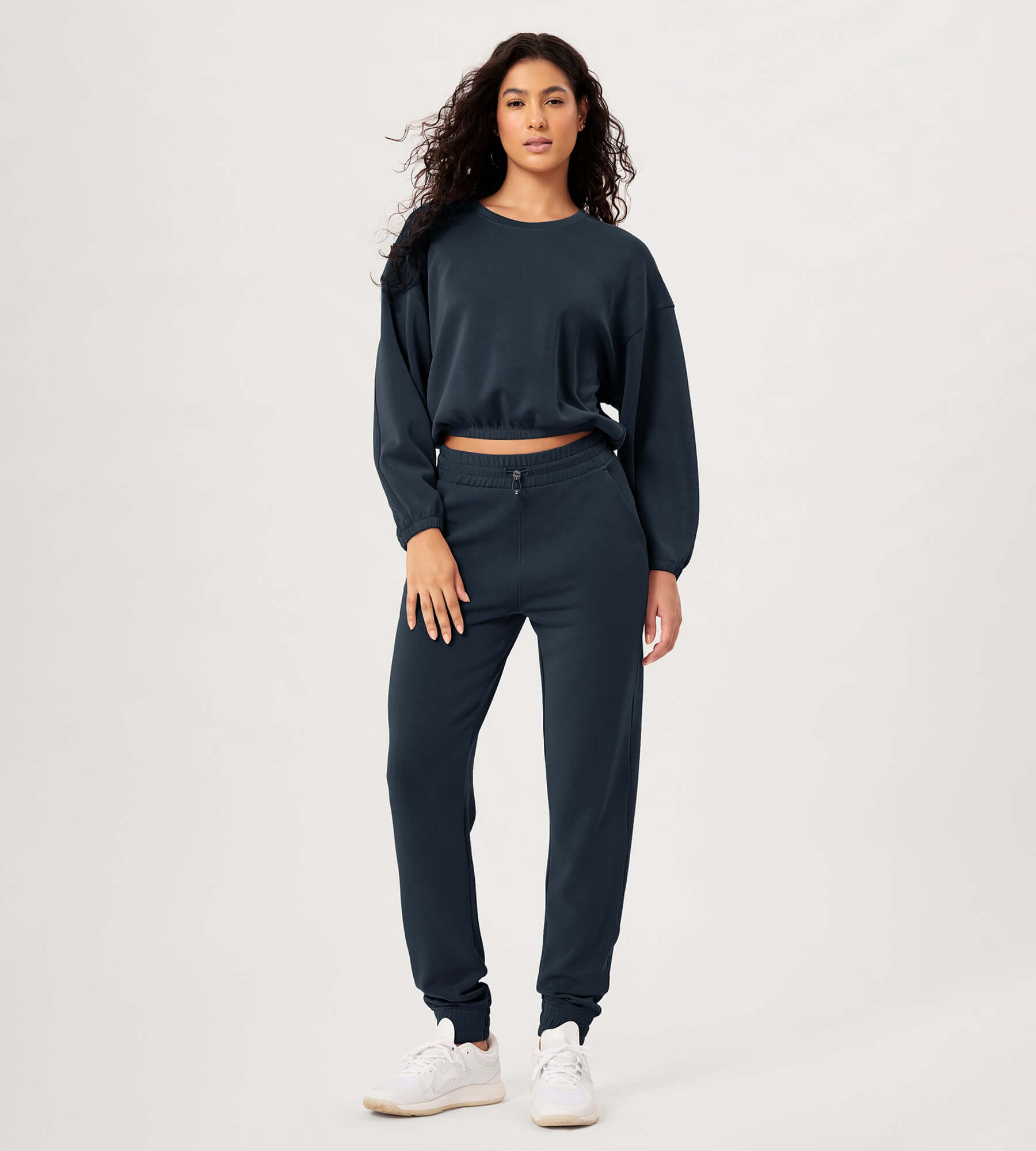 Modal Soft Cropped Long Sleeve Elastic Hem Sweatshirts - ododos