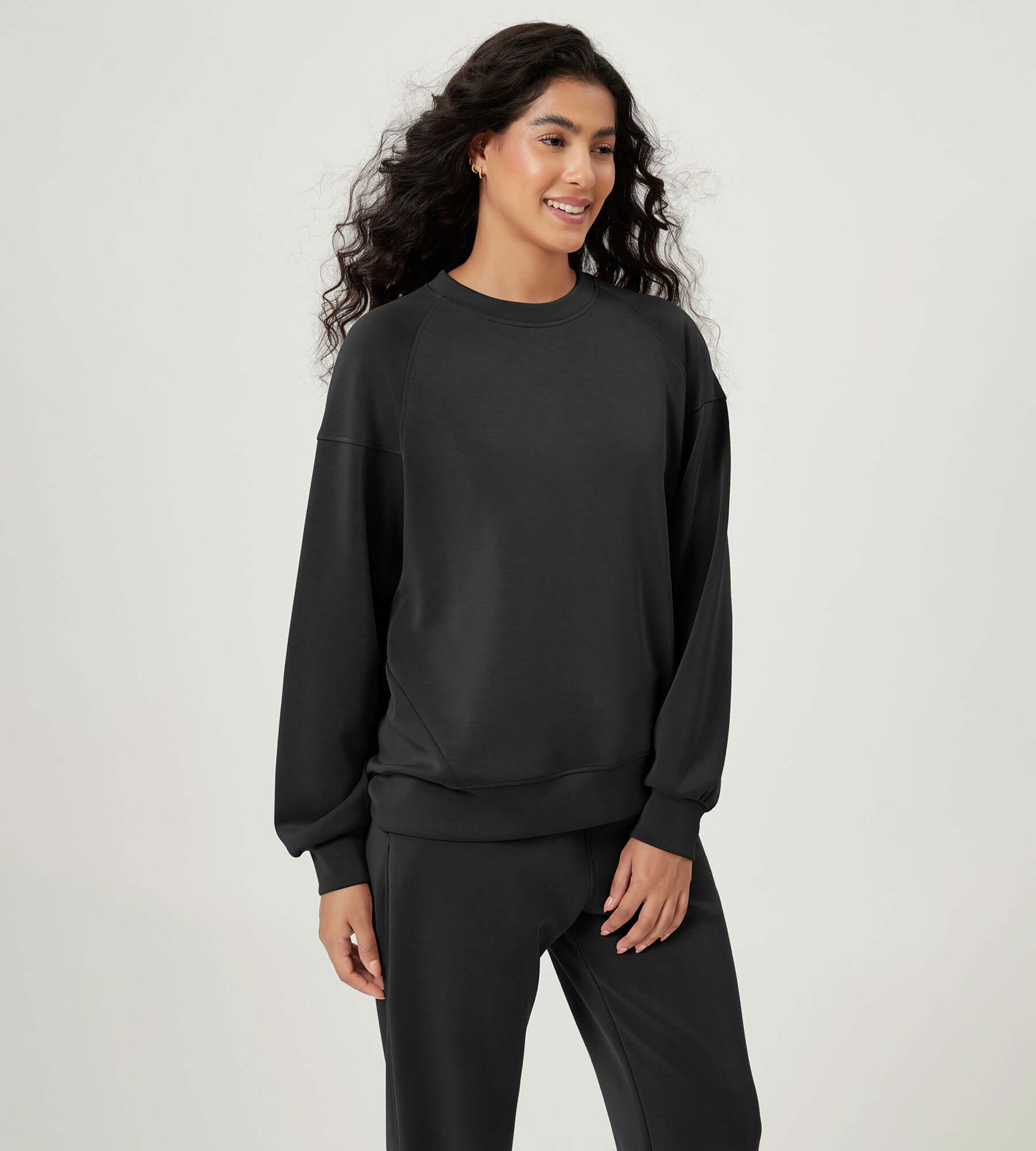 Modal Soft Oversized Raglan Crew Neck Relaxed Sweatshirts Pullover - ododos