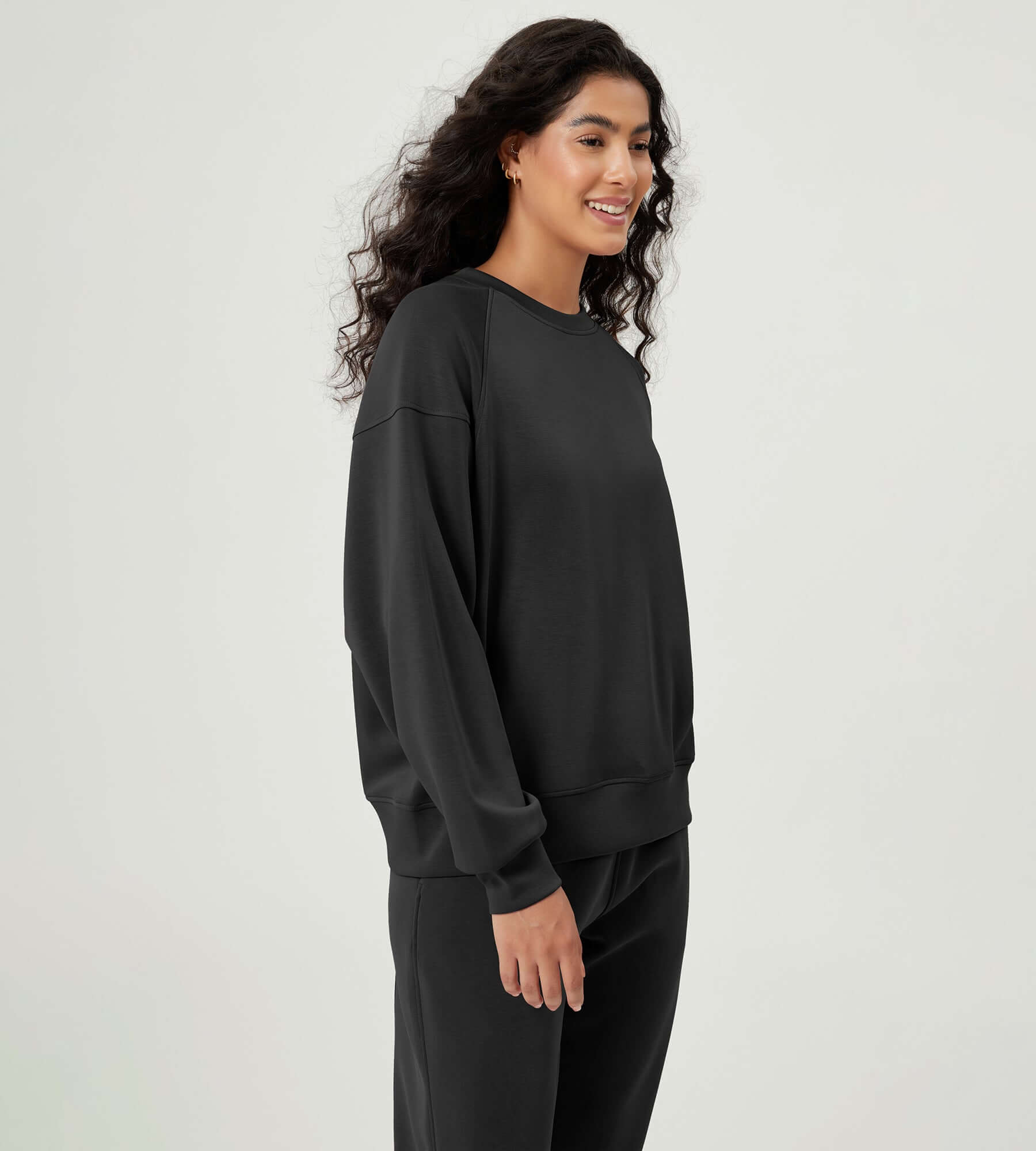 Modal Soft Oversized Raglan Crew Neck Relaxed Sweatshirts Pullover - ododos