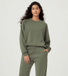 Modal Soft Oversized Raglan Crew Neck Relaxed Sweatshirts Pullover Dark Sage - ododos