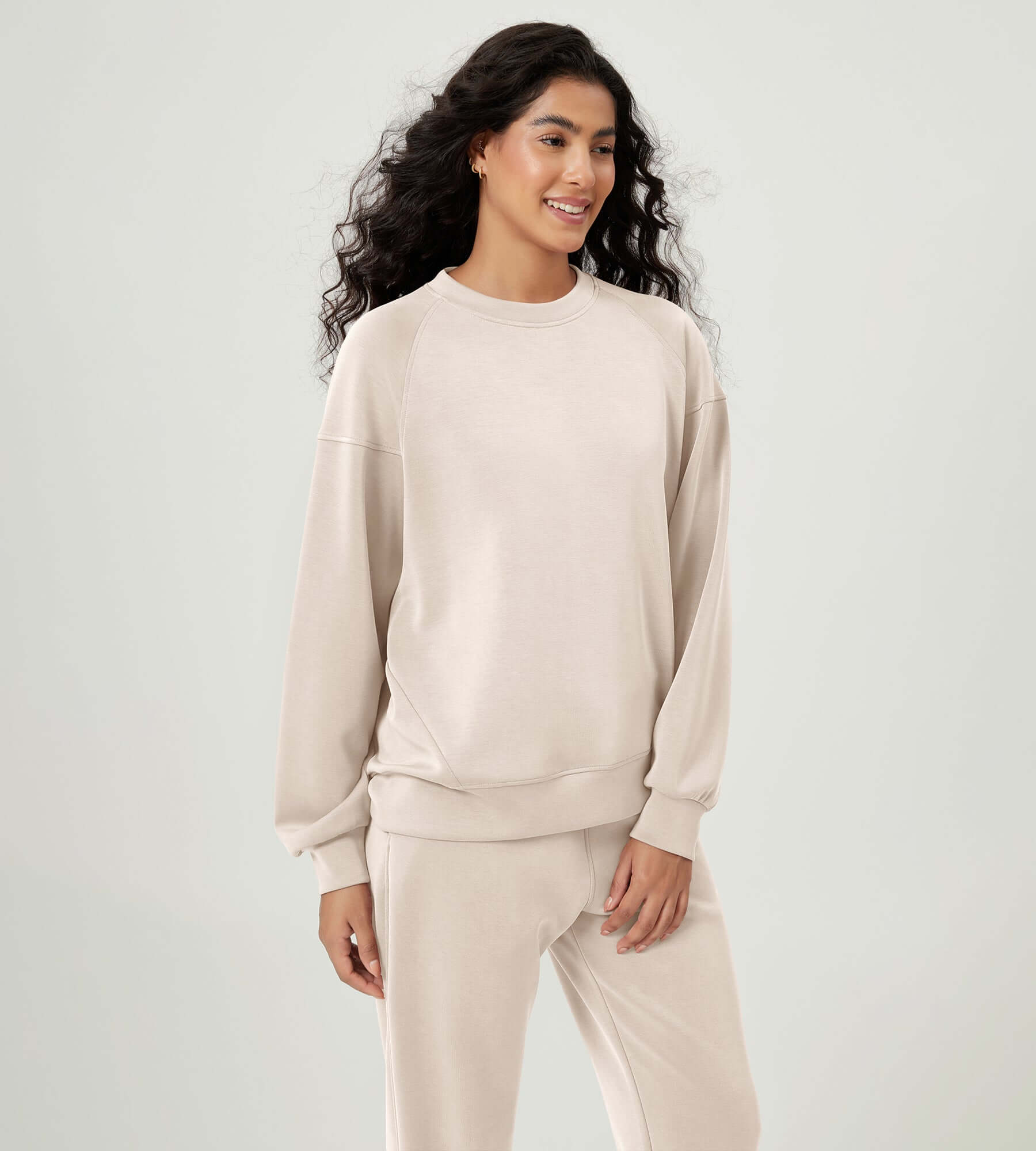 Modal Soft Oversized Raglan Crew Neck Relaxed Sweatshirts Pullover - ododos