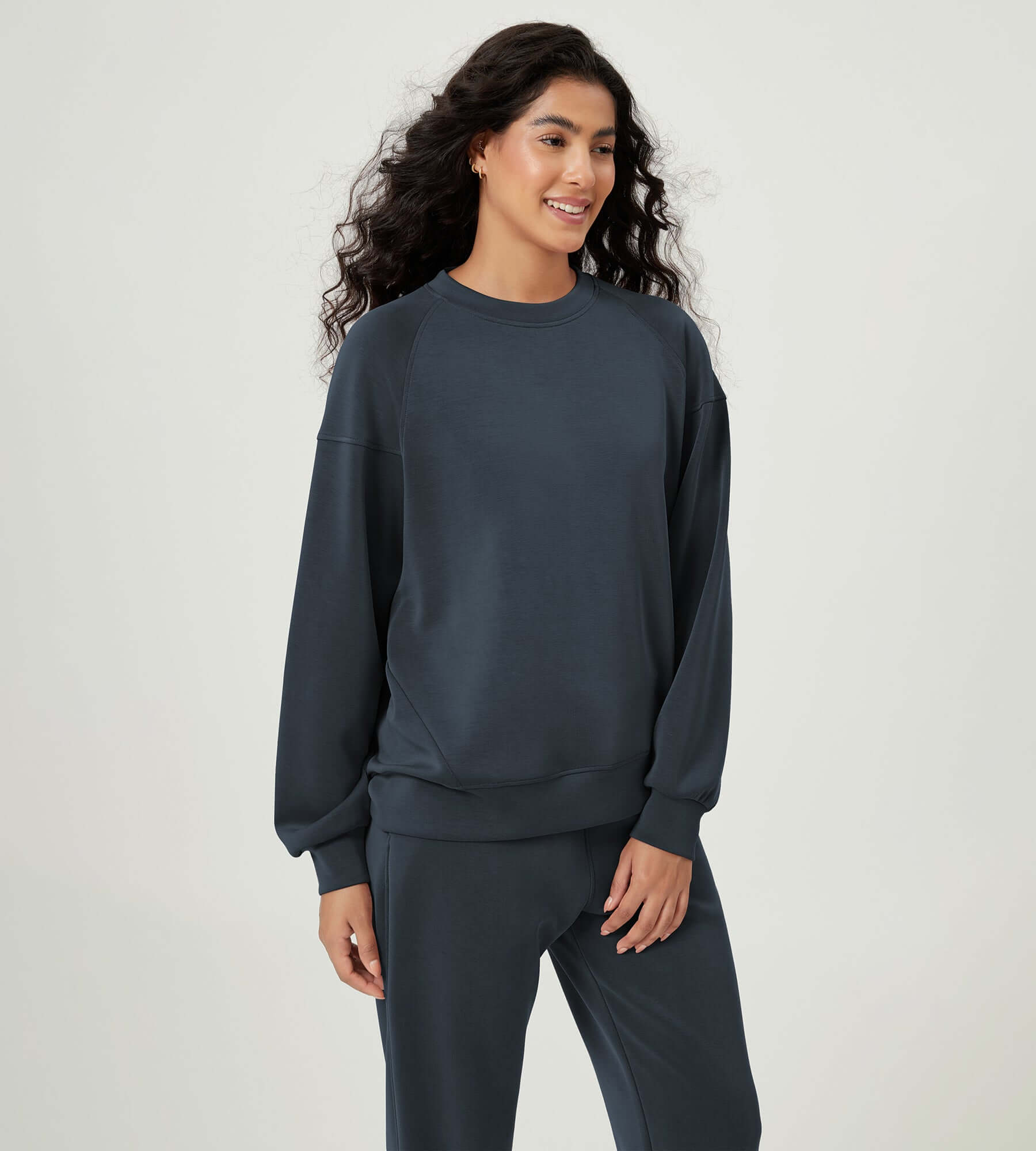 Modal Soft Oversized Raglan Crew Neck Relaxed Sweatshirts Pullover - ododos