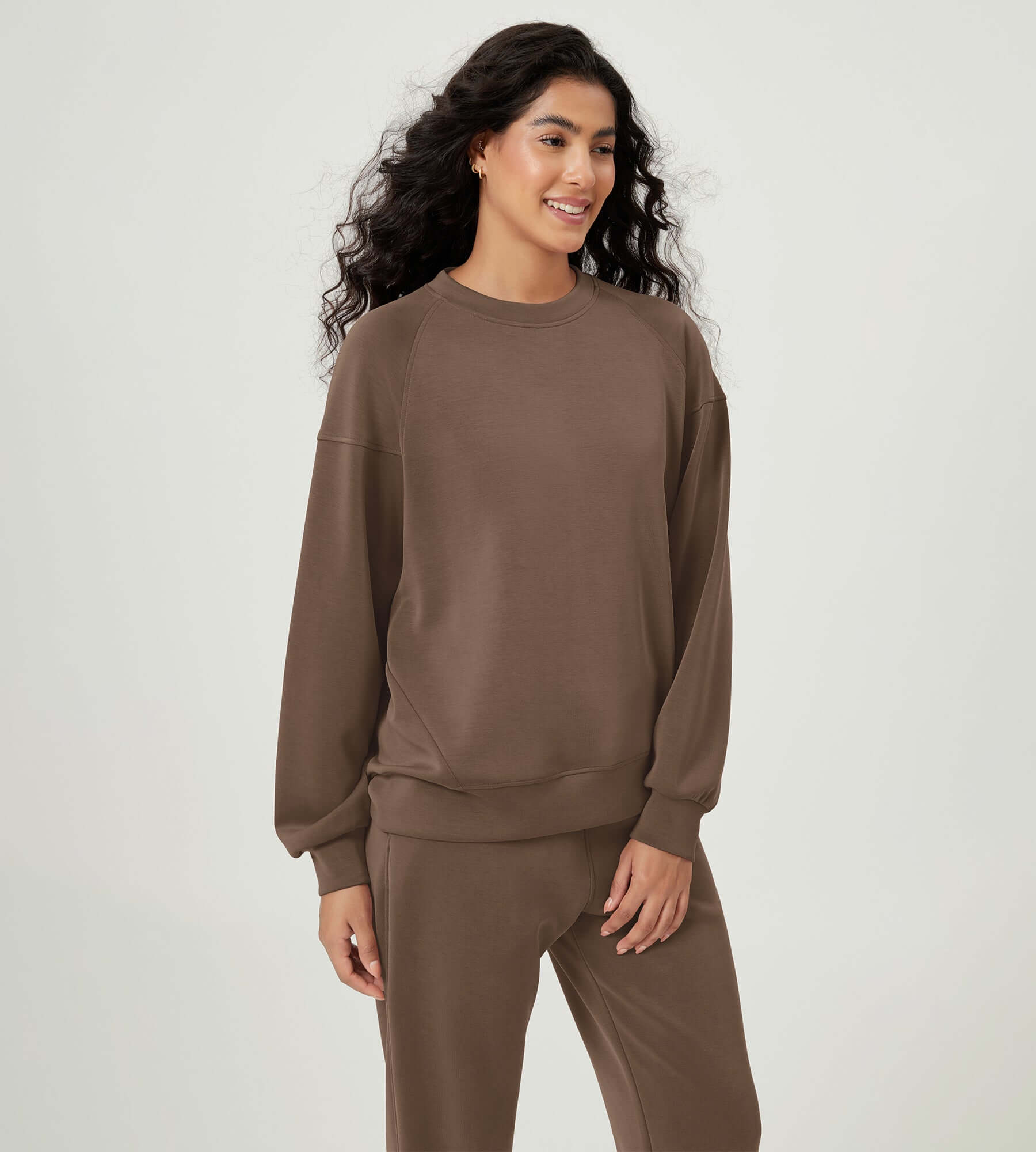 Modal Soft Oversized Raglan Crew Neck Relaxed Sweatshirts Pullover - ododos