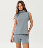 Modal Soft Casual Sleeveless Turtleneck Pullover Tops Grey Blue - ododos