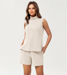 Modal Soft Casual Sleeveless Turtleneck Pullover Tops Ivory - ododos