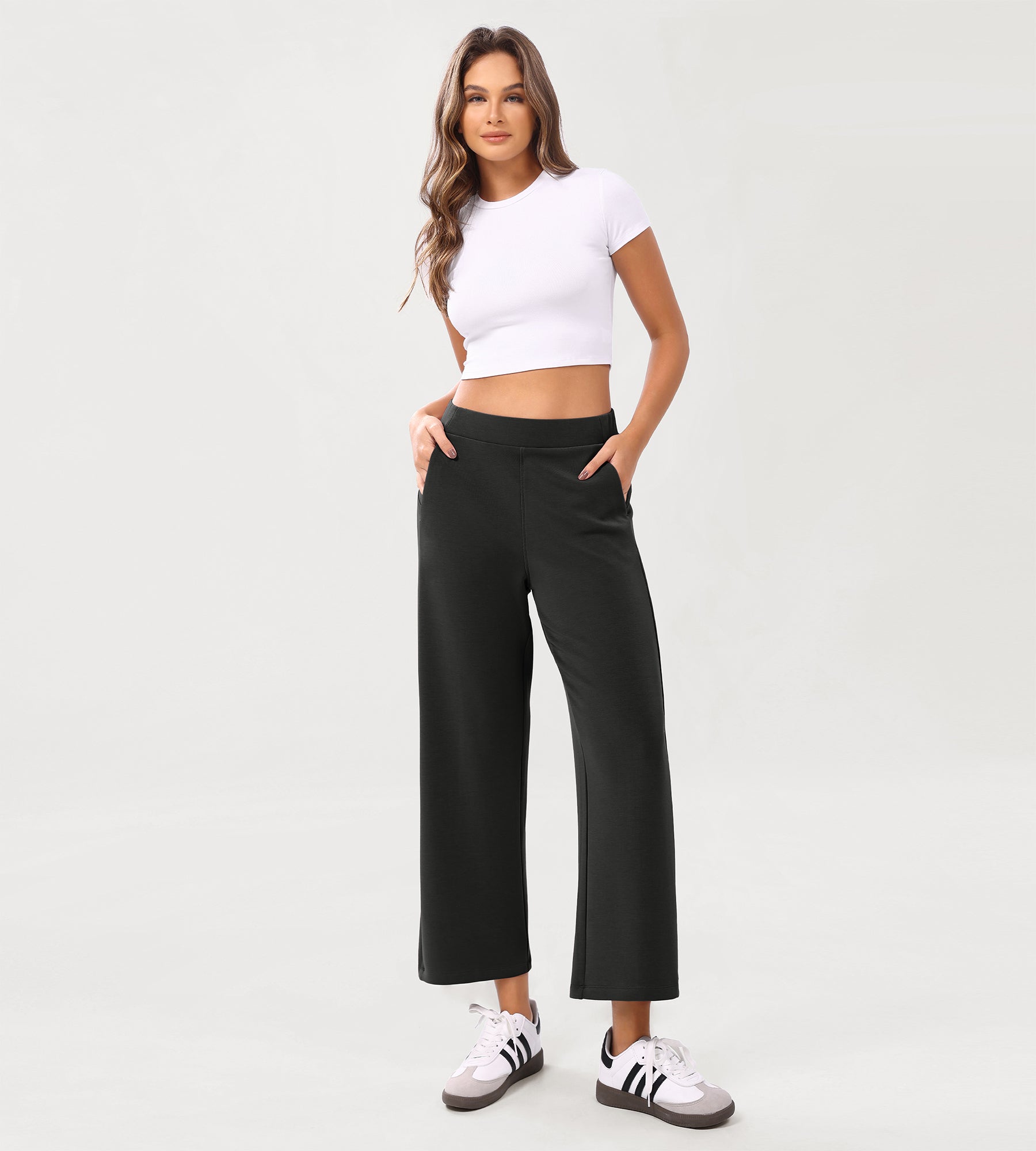 Modal Soft Relaxed Cropped Pants Black - ododos