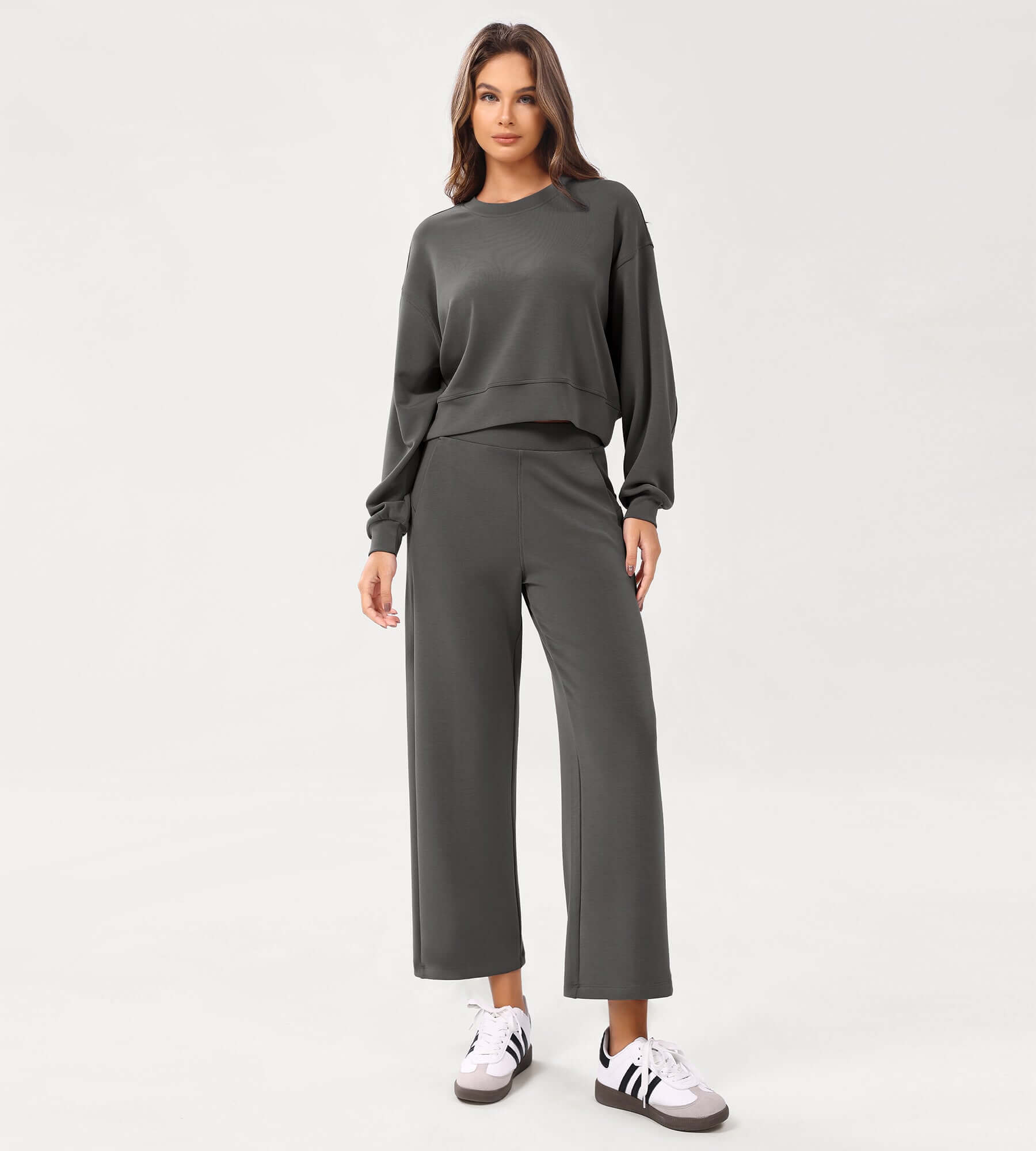 Modal Soft Relaxed Cropped Pants Charcoal - ododos