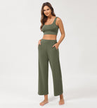 Modal Soft Relaxed Cropped Pants Dark Sage - ododos