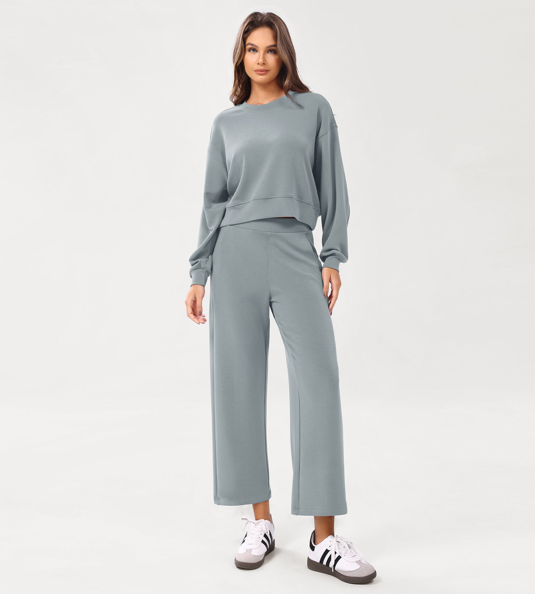 Modal Soft Relaxed Cropped Pants Grey Blue - ododos