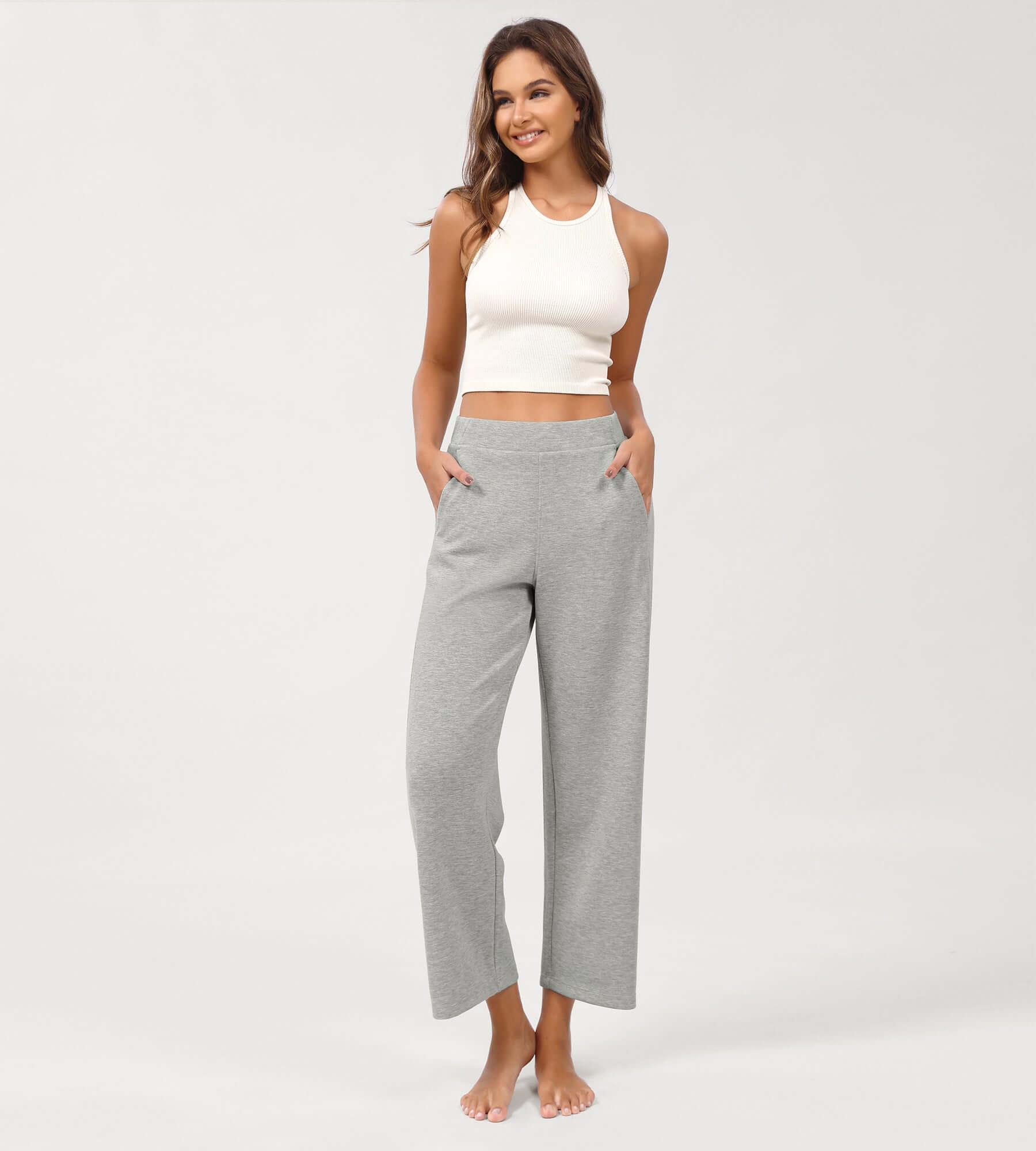 Modal Soft Relaxed Cropped Pants Heather Grey - ododos