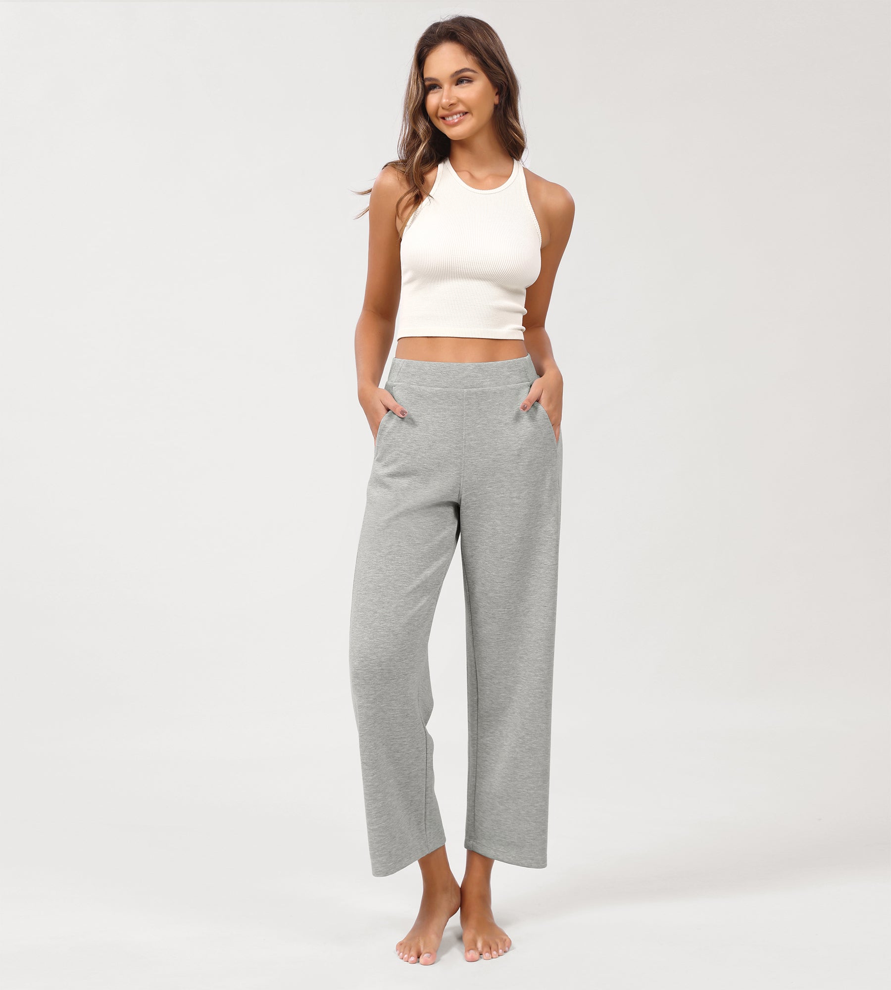 Modal Soft Relaxed Cropped Pants Heather Grey - ododos