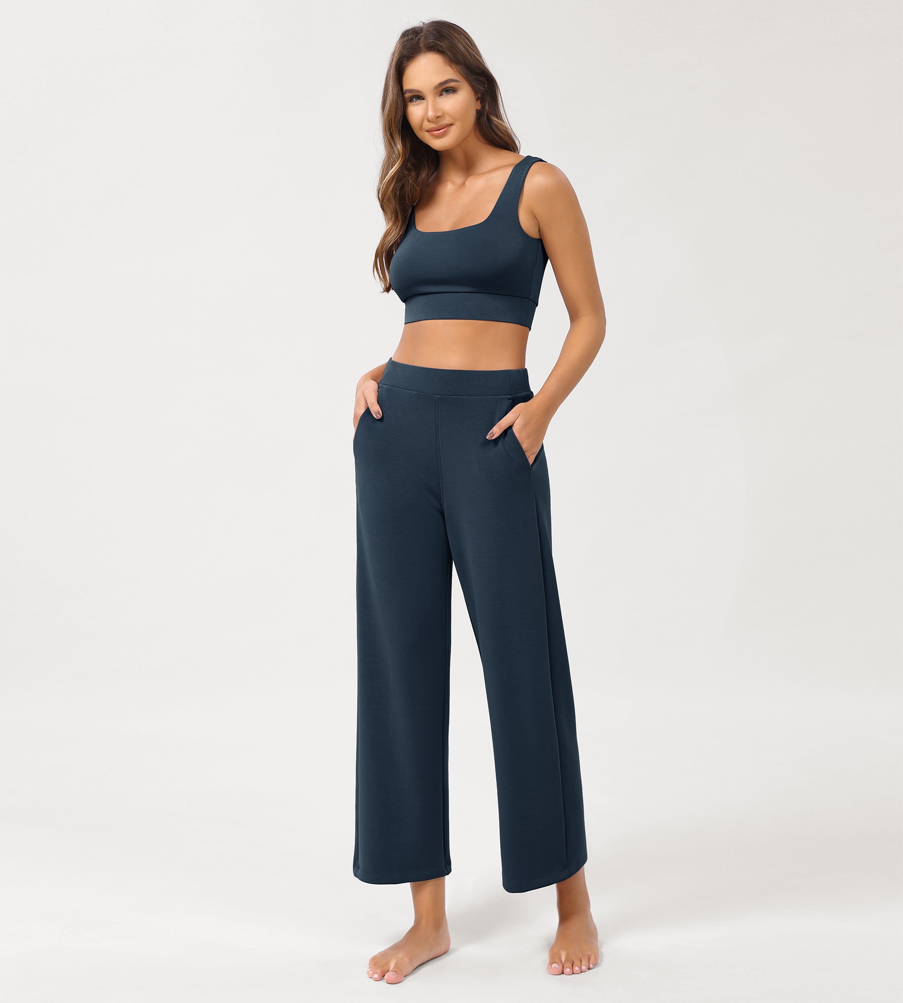 Modal Soft Relaxed Cropped Pants Navy - ododos