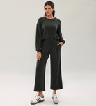 Modal Soft Wide Leg Cropped Casual Pants Black - ododos